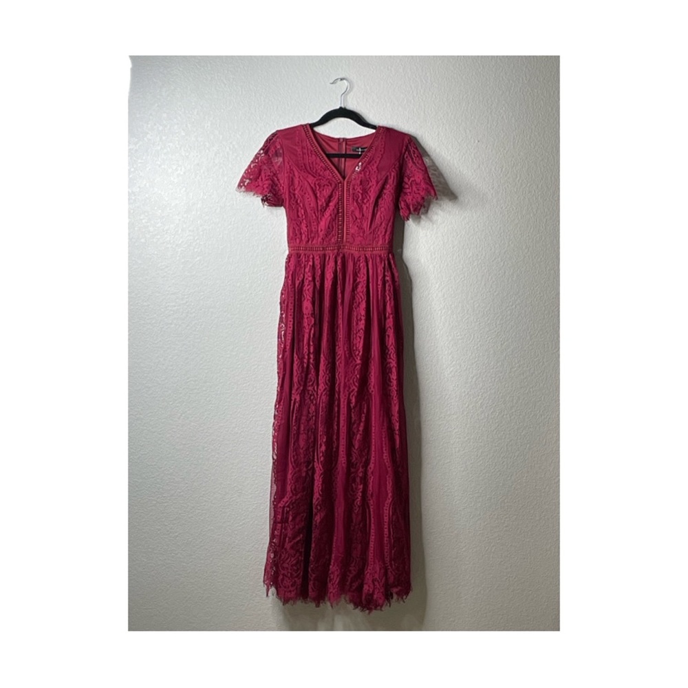 Dark Red V-neck Lace Maxi Dress